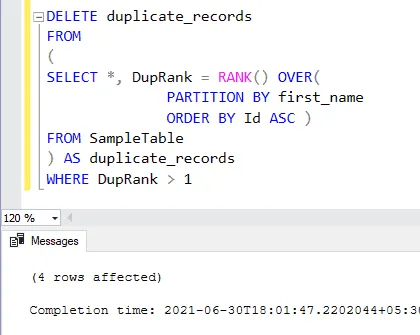 Delete Duplicate Rows in SQL Server based on one column