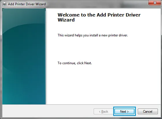 Image: The 'Add Printer Driver Wizard' window displays