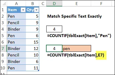 use cell reference to match exact text