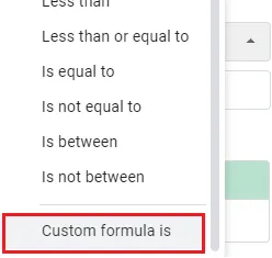Drop down menu with Custom Formula is highlighted in red