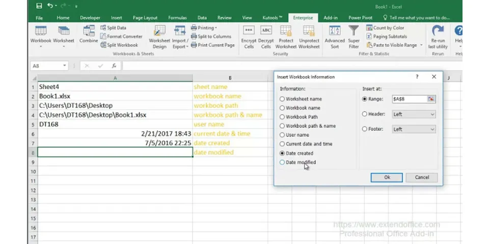 How do I insert a footer name in Excel?