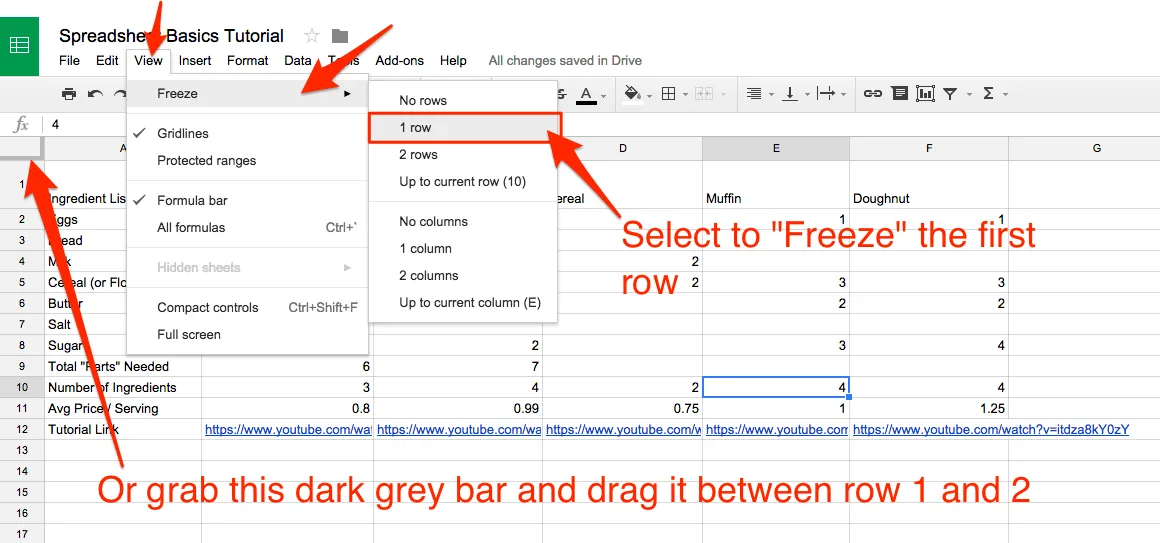 lock rows in Google Sheets