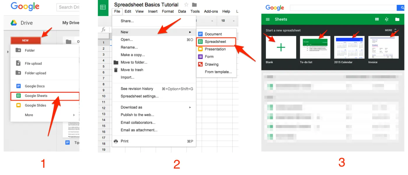 Creating a new Google Sheets spreadsheet