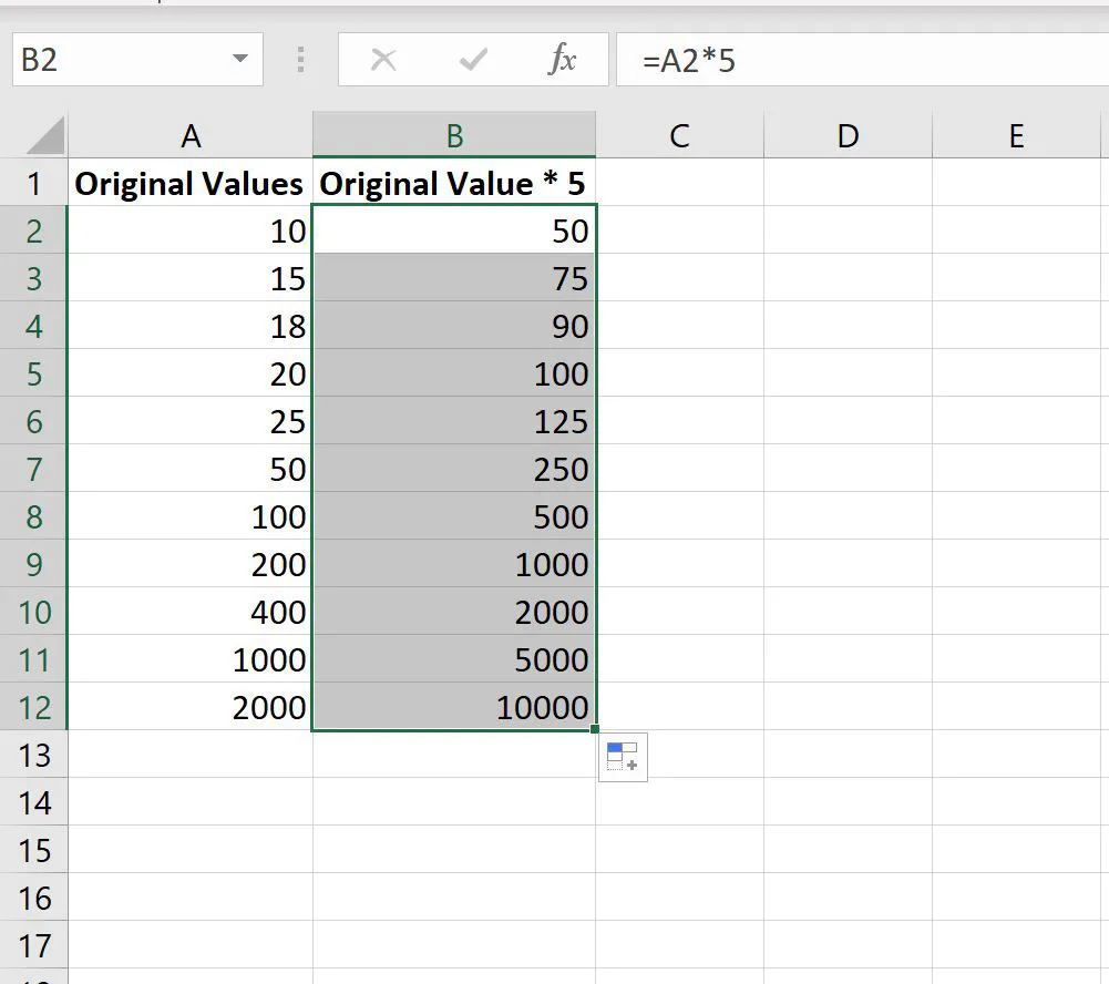 Excel multiply column by constant