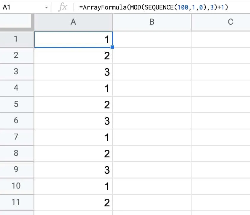 Repeating Sequence in Google Sheets
