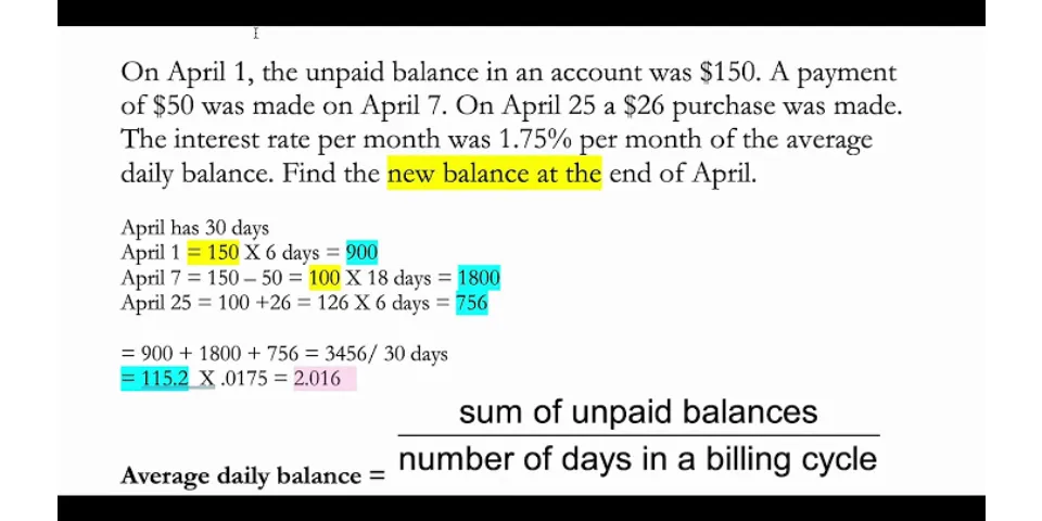 How do you calculate average daily balance on a bank statement in Excel?