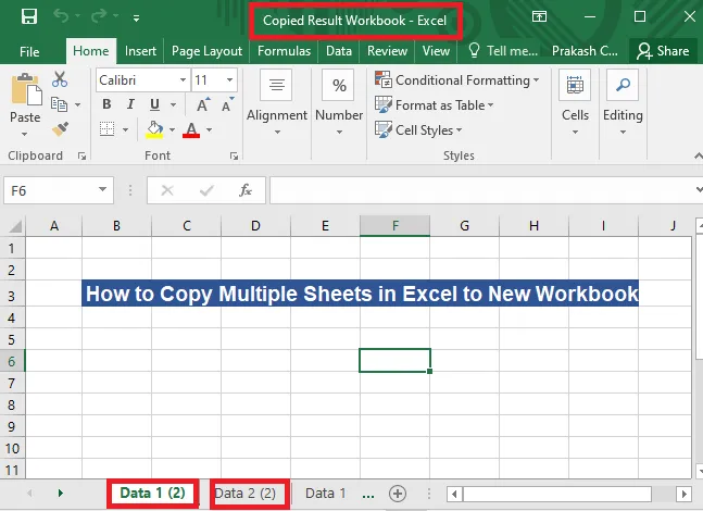 Copy Multiple Sheets Using Ribbon Shortcut in New Workbook