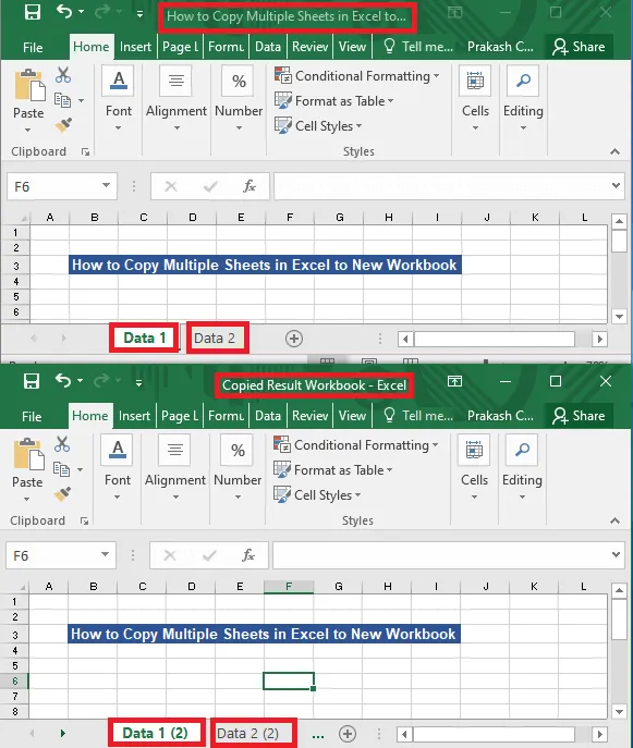 Copy Multiple Sheets Using Dragging in Excel