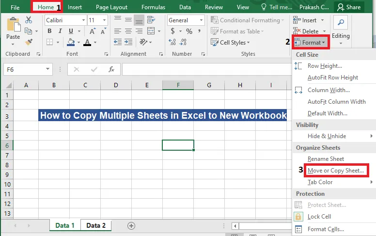 Copy Multiple Sheets Using Ribbon Shortcut in New Workbook