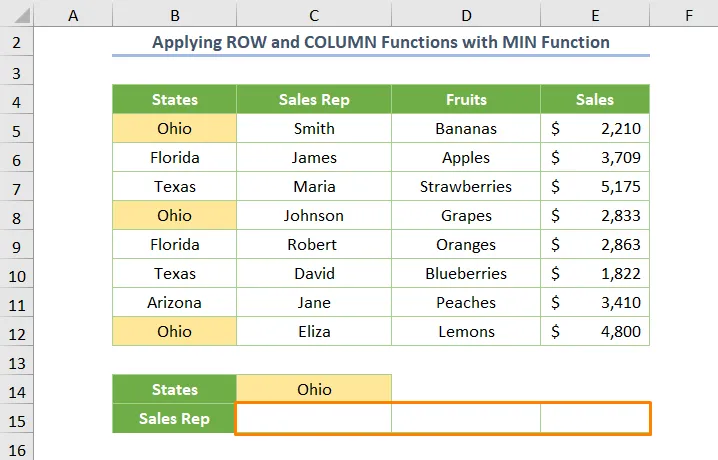 Applying ROW and COLUMN Functions with MIN Function
