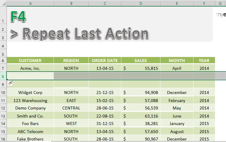 excel repeat last action