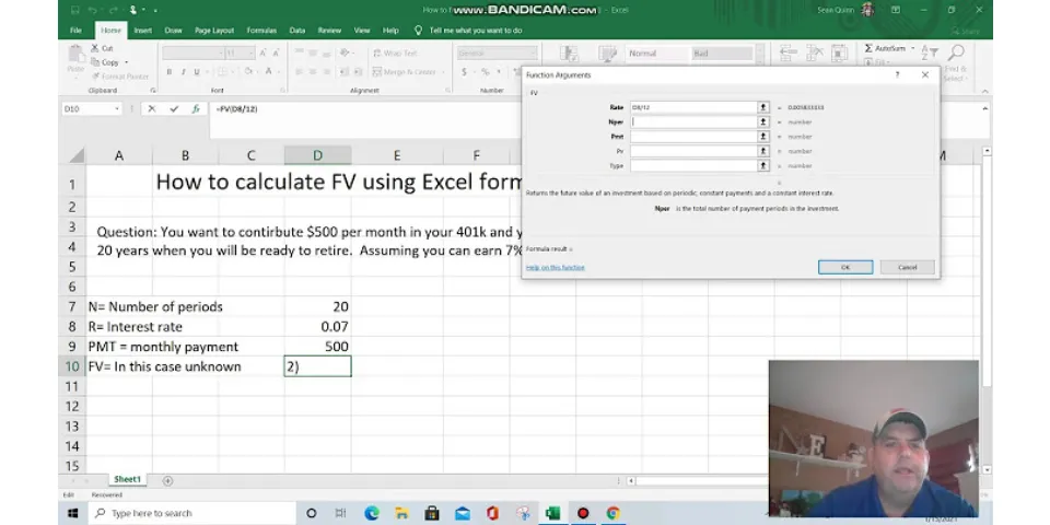 How is FV calculated in Excel?