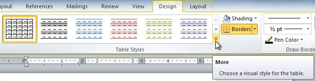 Viewing the Table Styles