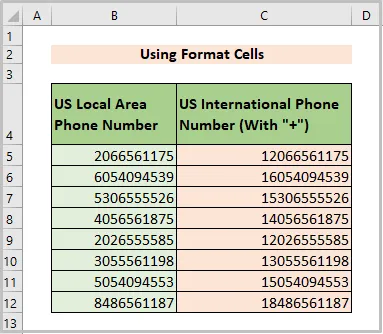 Output of format cells