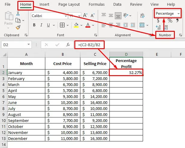 Converting a Resultant Fraction or Number to Percentage in Excel