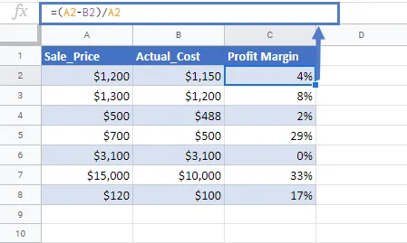 percentage profit margin calculator in google sheets