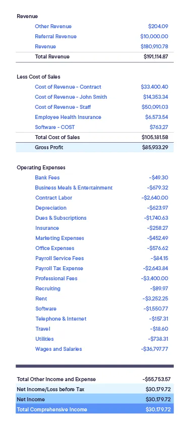Example of an income statement