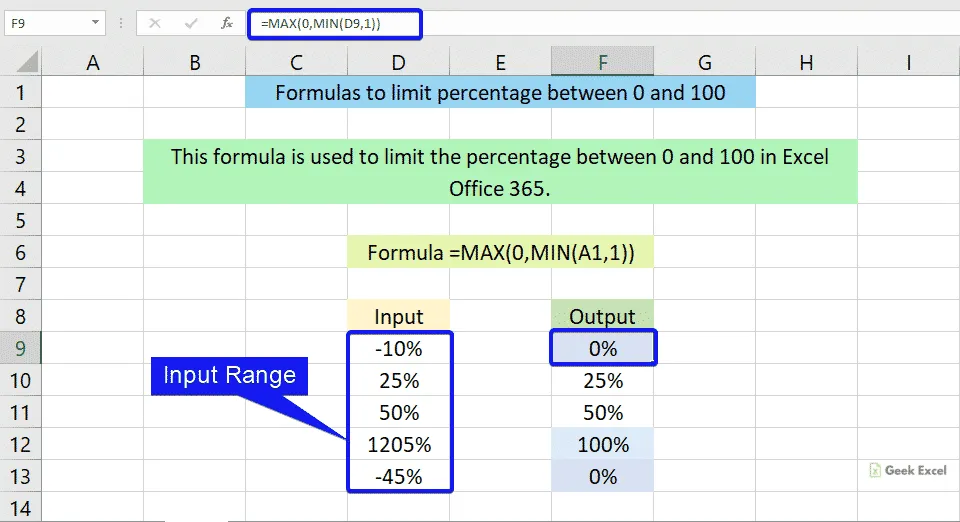 Formulas to limit percentage between 0 and100