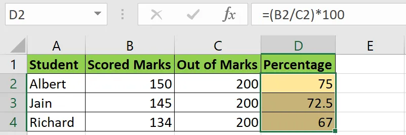 percentage in Excel