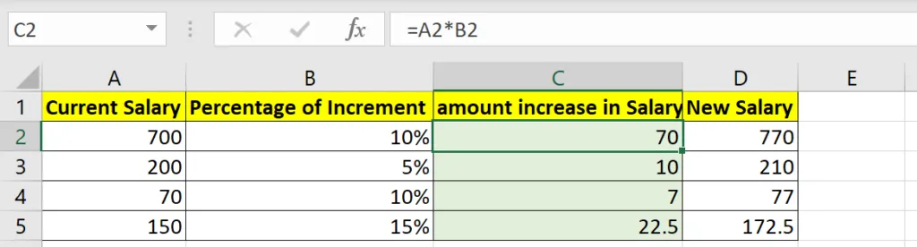 Percentage of amount in Excel