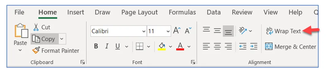 Word Wrap icon location in Excel