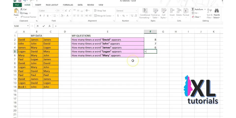How to count how many times a word appears in Excel
