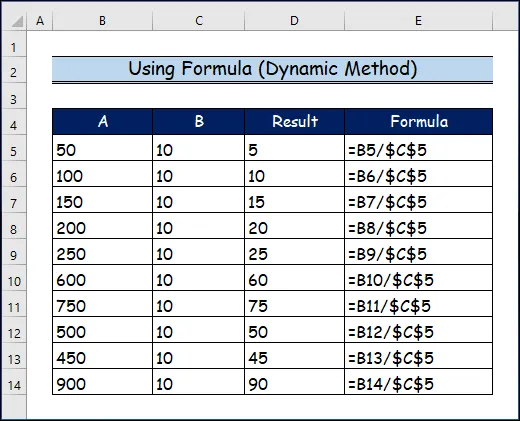 Using Formula to Divide Columns in Excel