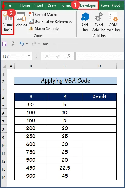 Applying VBA Code to Divide Columns in Excel