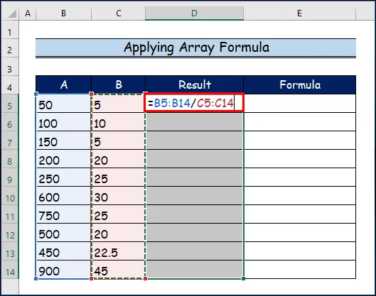 Applying Array formula to Divide Columns in Excel 