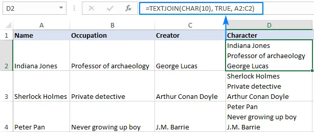 Excel formula to add carriage returns in a cell