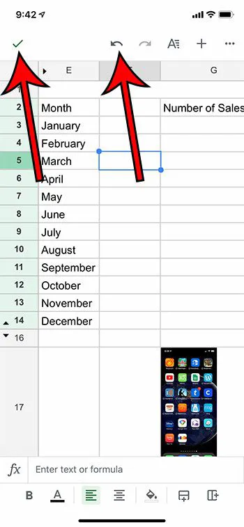how to save or undo in Google Sheets on an iPhone