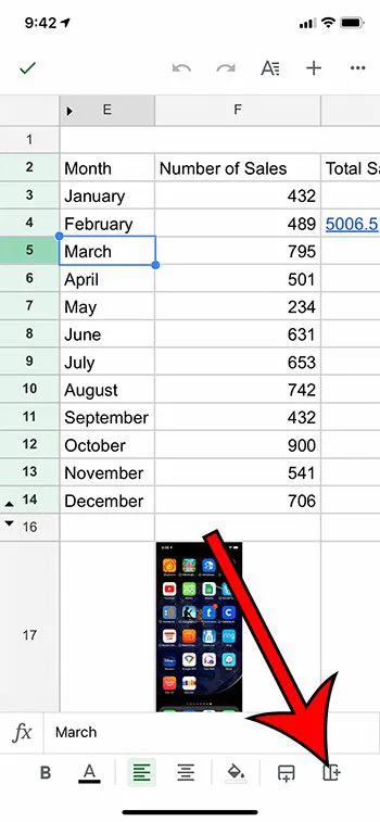 how to insert a column in the Google Sheets iPhone app