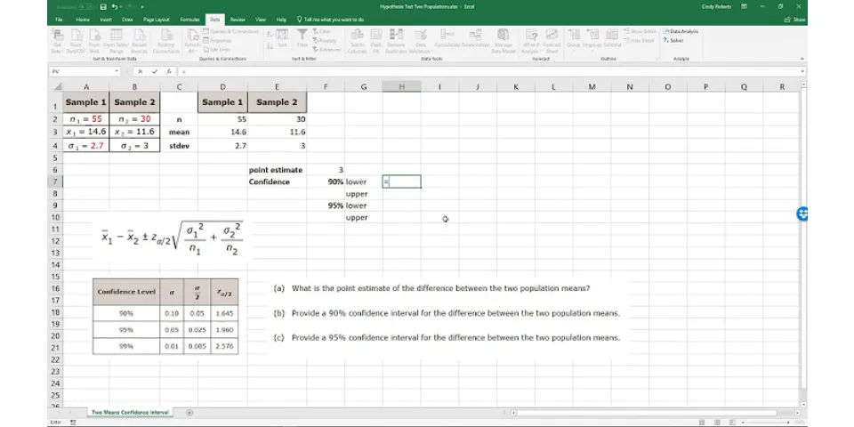 How to find confidence interval in Excel for two samples