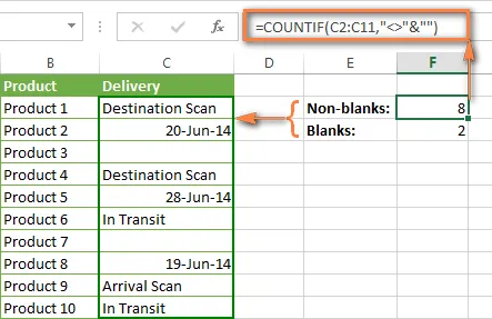 Excel COUNTIF formula to count non-blank cells