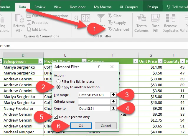 Advanced Filter to Create List of Uniques - Remove Duplicates - Excel