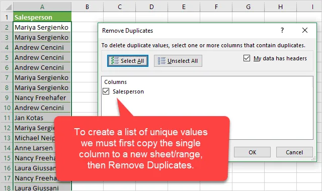 Copy Column to New Sheet then Remove Duplicates
