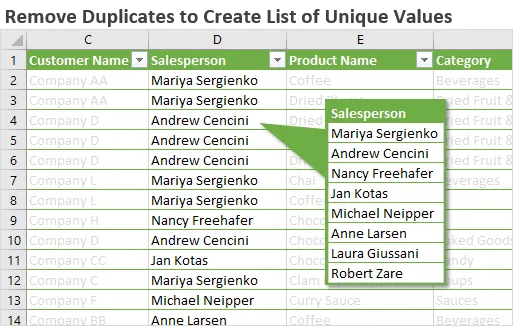 Remove Duplicates to Create List of Unique Values in Excel