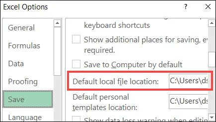 default save location for Excel