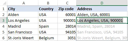Using Flash Fill to combine data from several cells