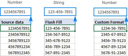 Excel Flash Fill may convert numbers to strings