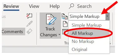 Show tracked changes in Microsoft Word