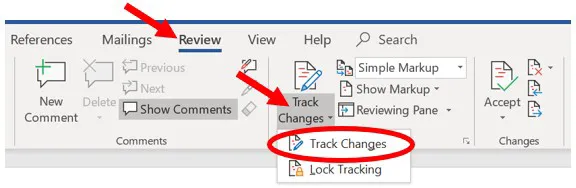 Track changes in Microsoft Word