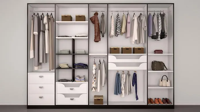 A well organized closet with clothing