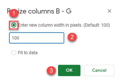 google sheets resize columns set width