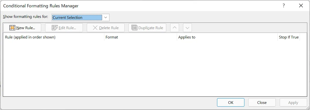 Display the Conditional Formatting Rules Manager dialog box