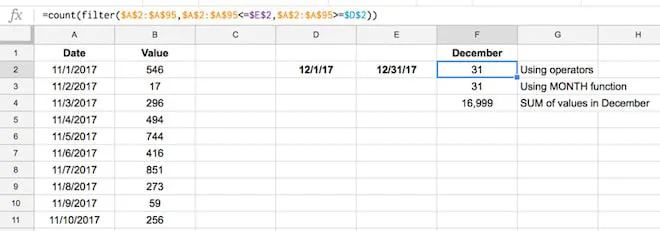 Advanced Filter function in Google Sheets with dates