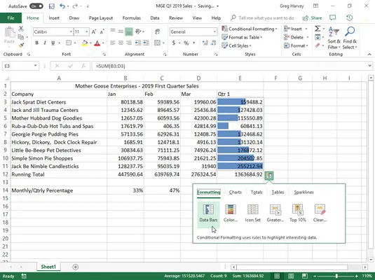 Quick Analysis tool Excel 2019